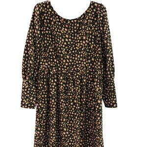 Who What Wear Women's Sz L Black Pink Scoop Neck Babydoll Long Sleeve Dress EUC